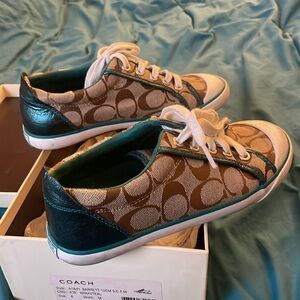 Coach teal and khaki signature sneakers size 6